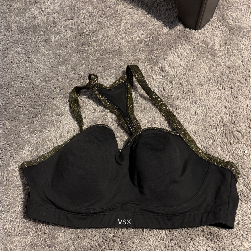 VSX Black Sports Bra with Gold Trim